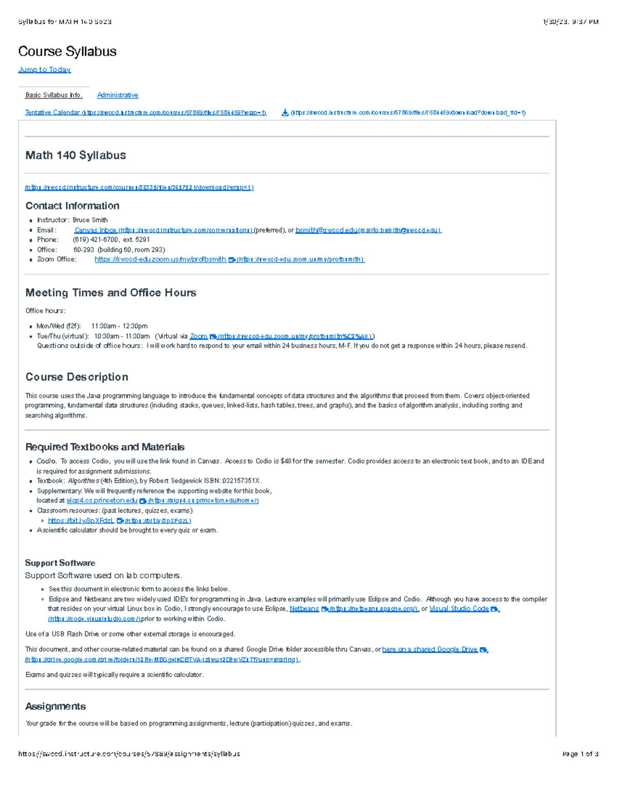 Syllabus - no comments - Syllabus for MATH 140 Sp23 1/30/23, 9:37 PM ...