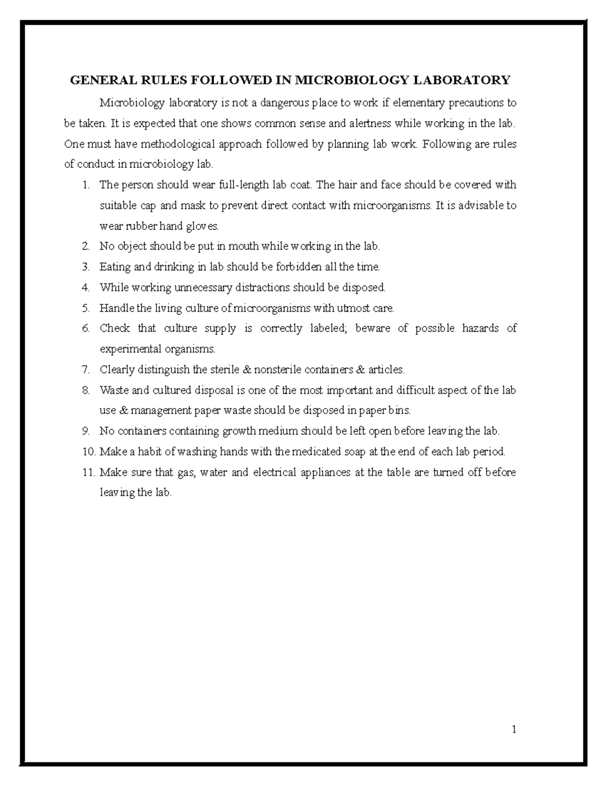 Micro Biology new (3) GENERAL RULES FOLLOWED IN MICROBIOLOGY