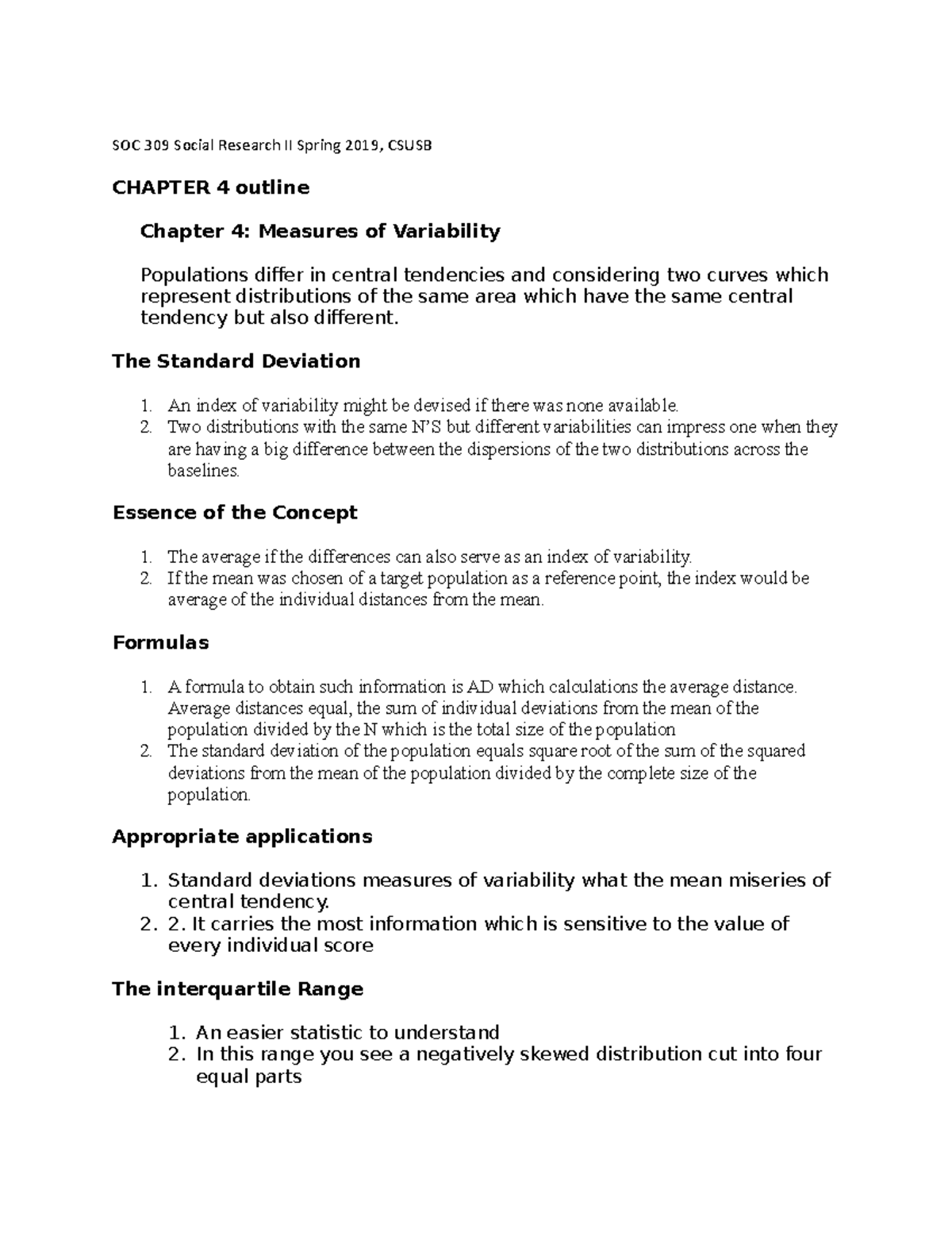 Chapter 4 outline Soc 309 - SOC 309 Social Research II Spring 2019 ...