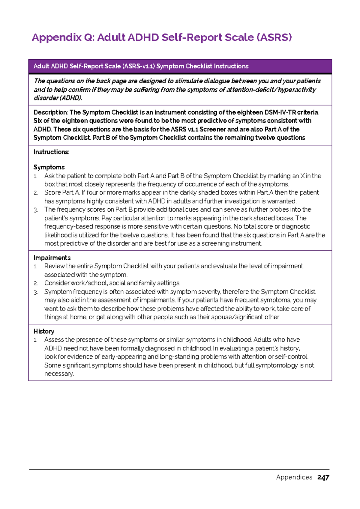 Appendix Q Adult Adhd Selfreport Scale Asrs Adult Adhd Self Report