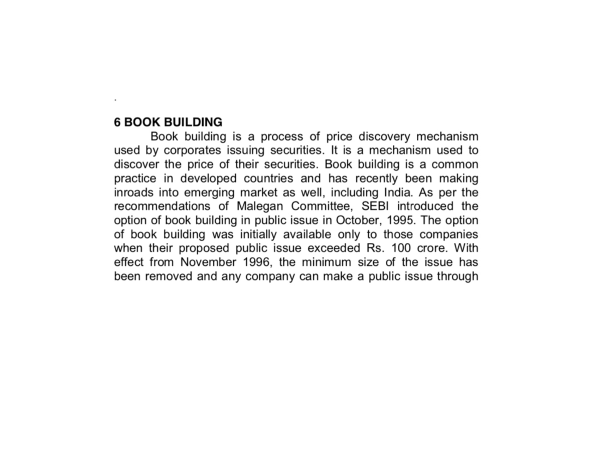 Book building - Bachelor of commerce (bcom) - Studocu