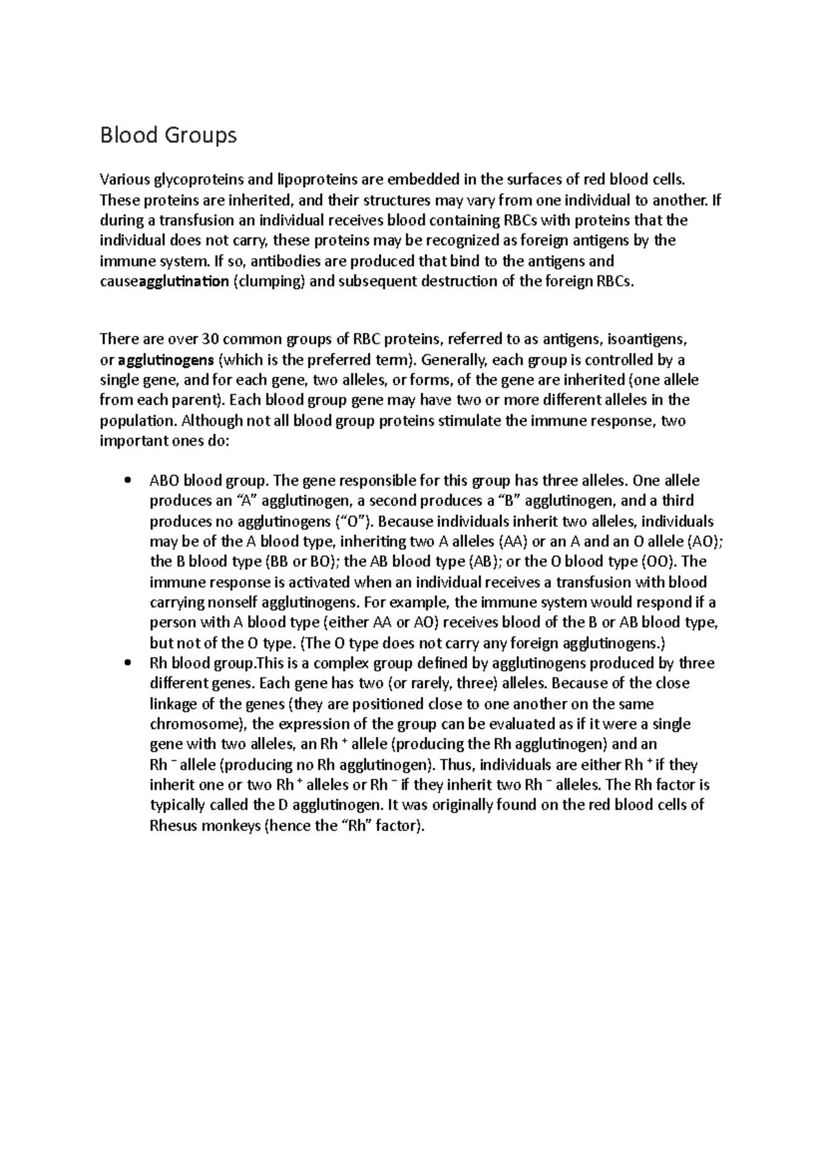 Blood groups - lecture notes - Blood Groups Various glycoproteins and ...