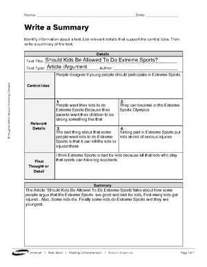Summary Writing For Kids