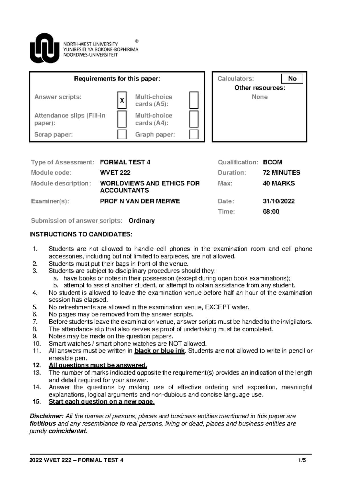 2022+WVET222+-+Class+Test+4+English+final - Requirements for this paper ...