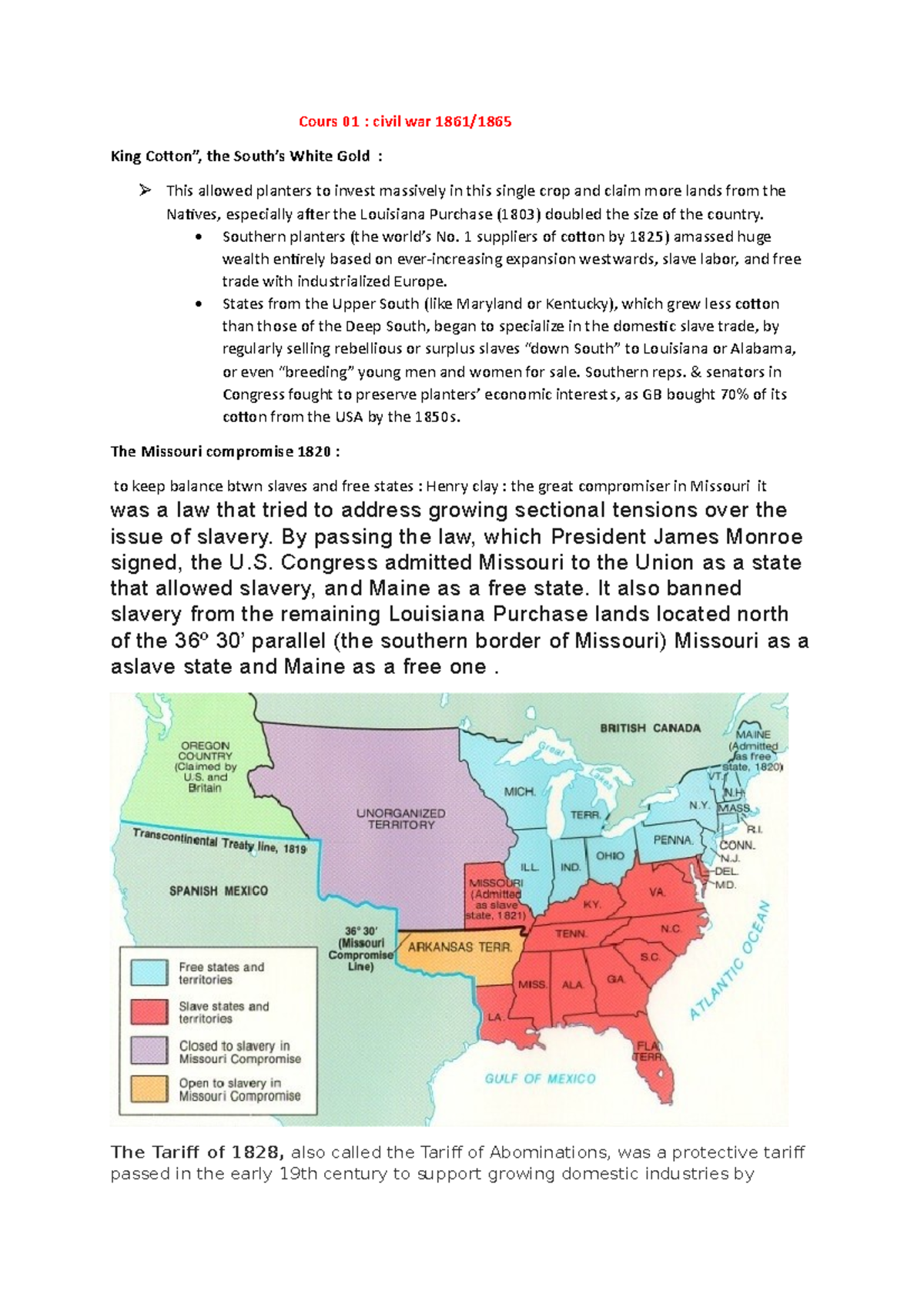 Civilisation Américaine Cours 01 civil war 1861/ King Cotton”, the South’s White Gold This