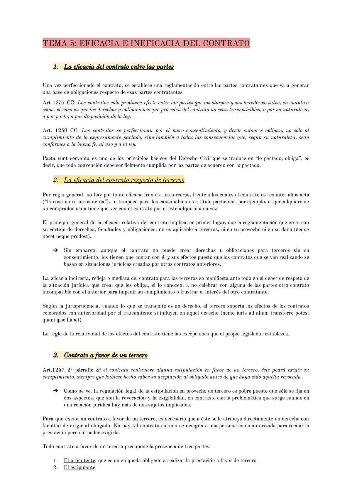 5 Contratos Tema 5 Eficacia E Ineficacia Del Contrato 1 La Eficacia Del Contrato Entre Las 0355