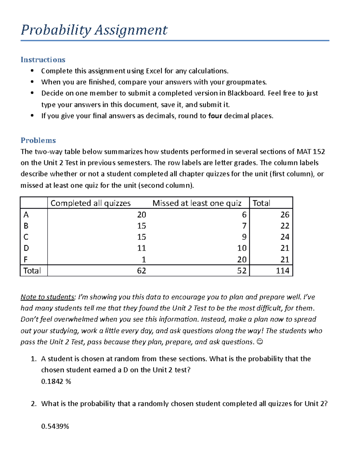 probability assignment is