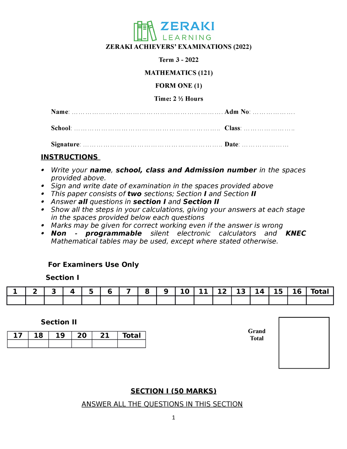 zeraki assignments download form 1