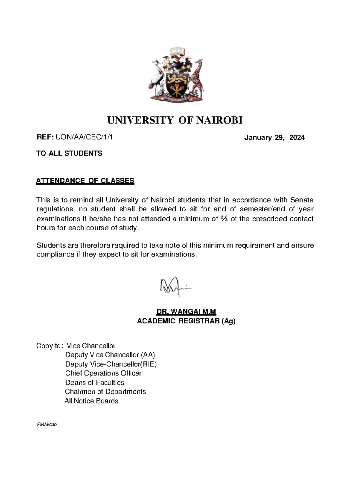Information TO Students ON Examination Regulations - UNIVERSITY OF ...