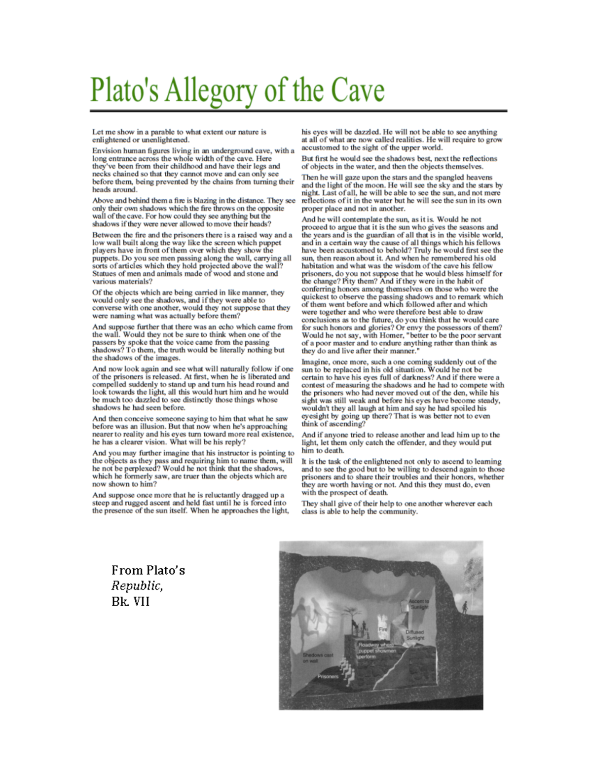 Plato’s cave Plato’s cave summary HUMA1012 From Plato’s Republic