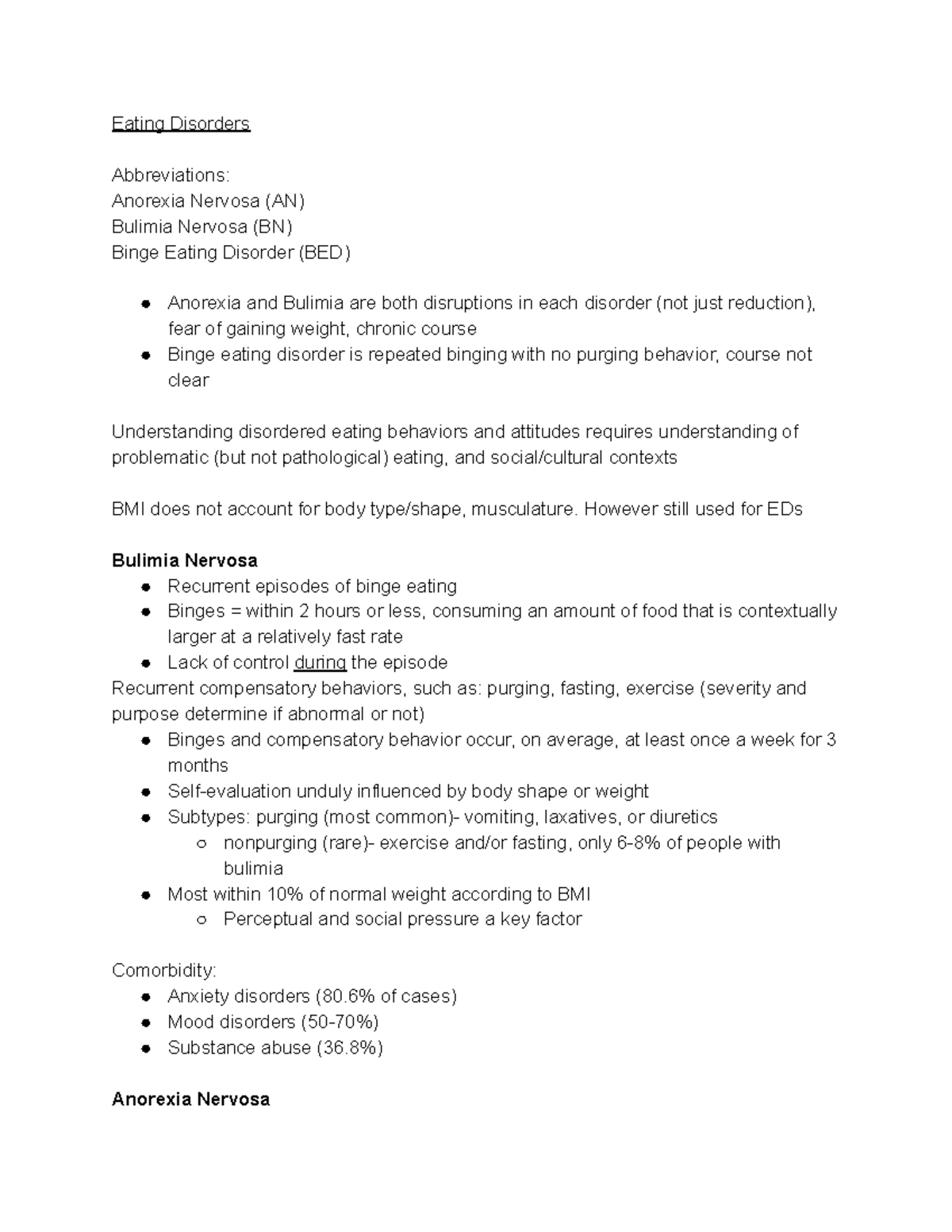 PSY3604 Eating Disorders lecture notes - Eating Disorders Abbreviations ...