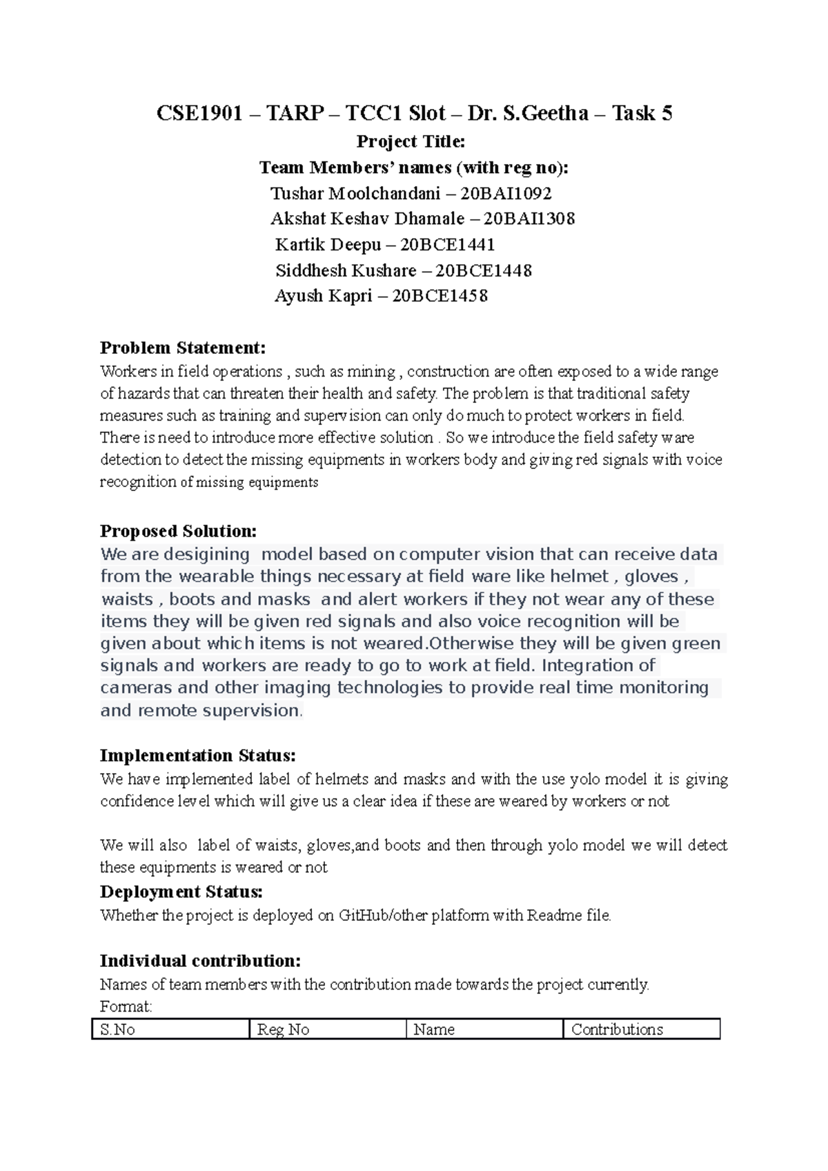 TARP Assignment 5 Template - CSE1901 – TARP – TCC1 Slot – Dr. S – Task ...
