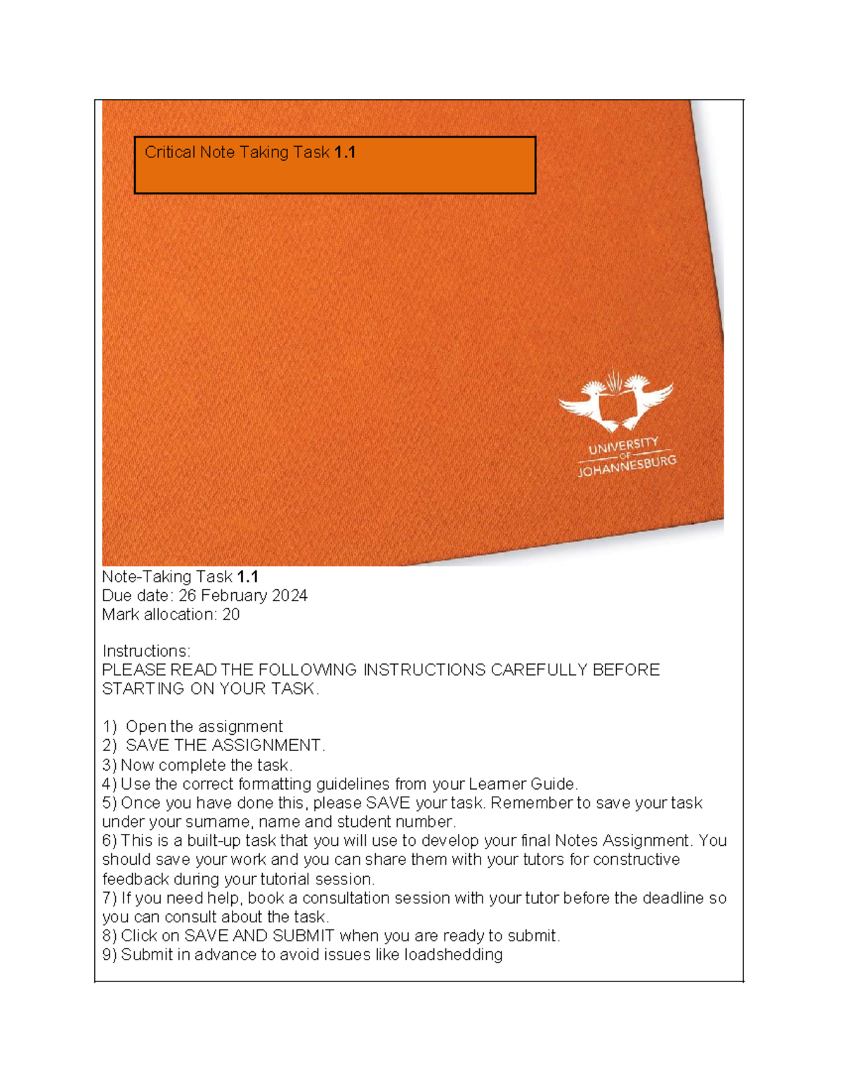 Task 1.1 - Summary Informatics - Note-Taking Task 1. Due date: 26 ...