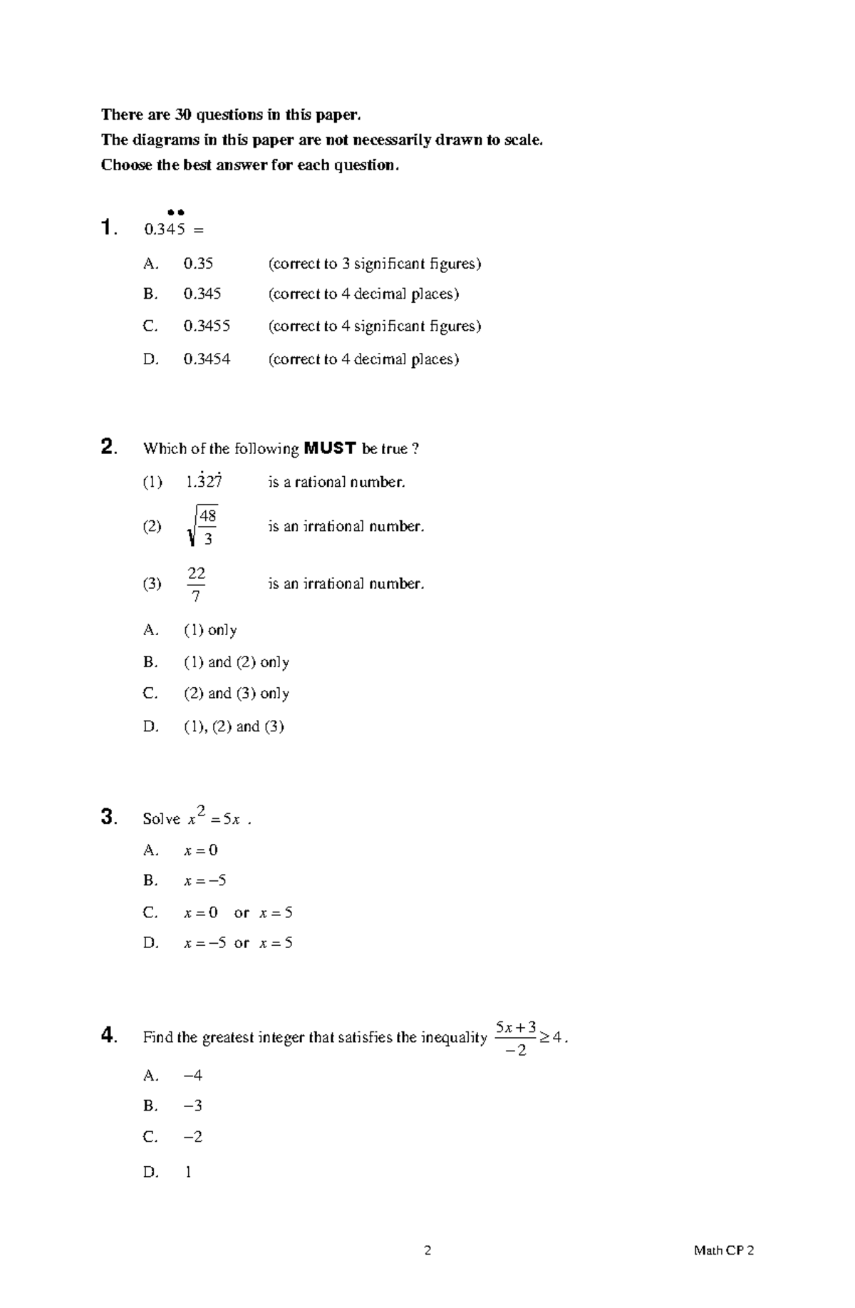 S4 paper 2 s4 p2 there are 30 questions in this paper the diagrams
