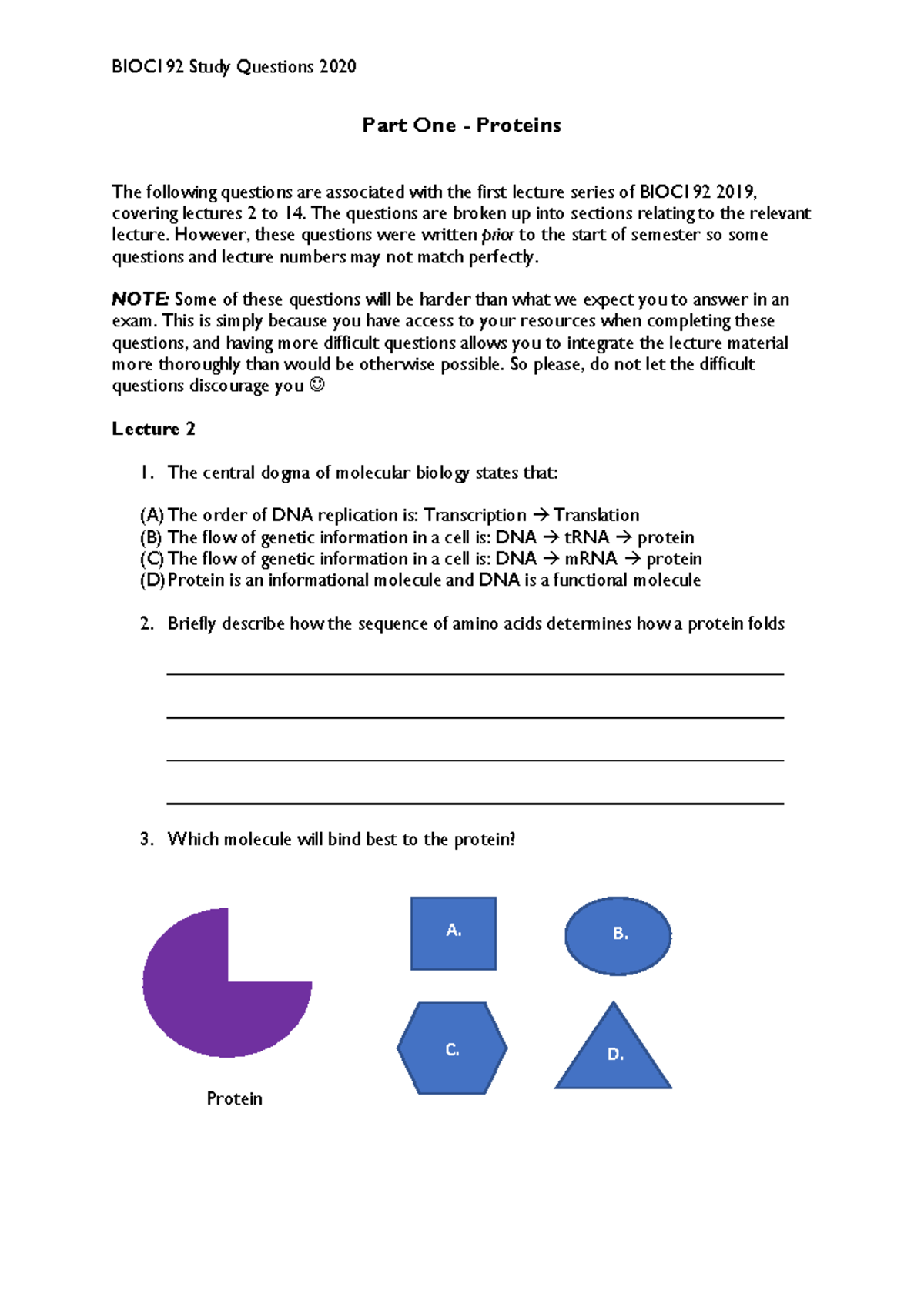 Proteins Study Questions 2020 - Warning: TT: undefined function: 32 ...