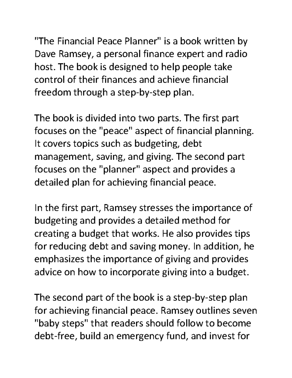 The Financial Peace Planner 