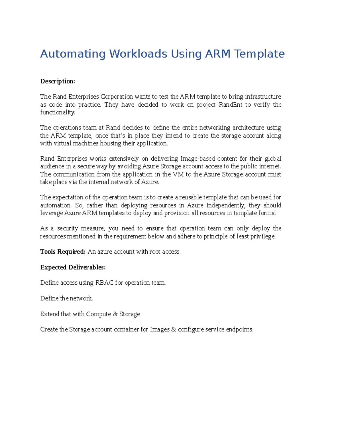 Automating Workloads Using ARM Template Automating Workloads Using