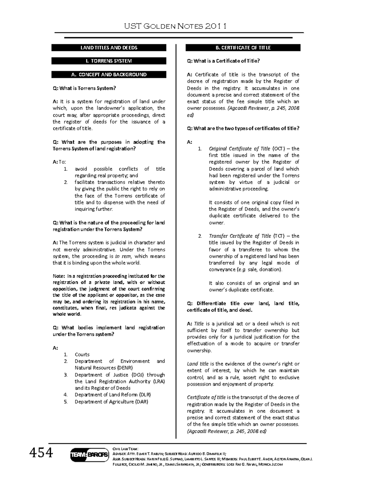 Tuxdoc land titles and deeds UST GOLDEN NOTES 2011 LAND TITLES AND