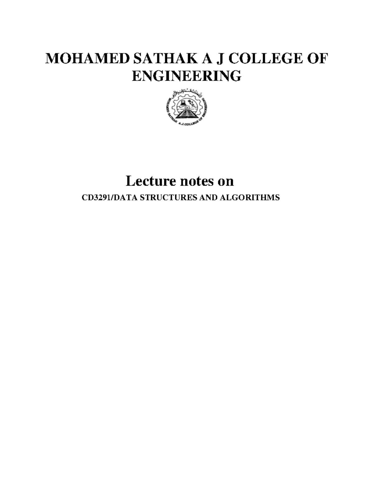 CD3291-DS&A - refer - MOHAMED SATHAK A J COLLEGE OF ENGINEERING Lecture ...