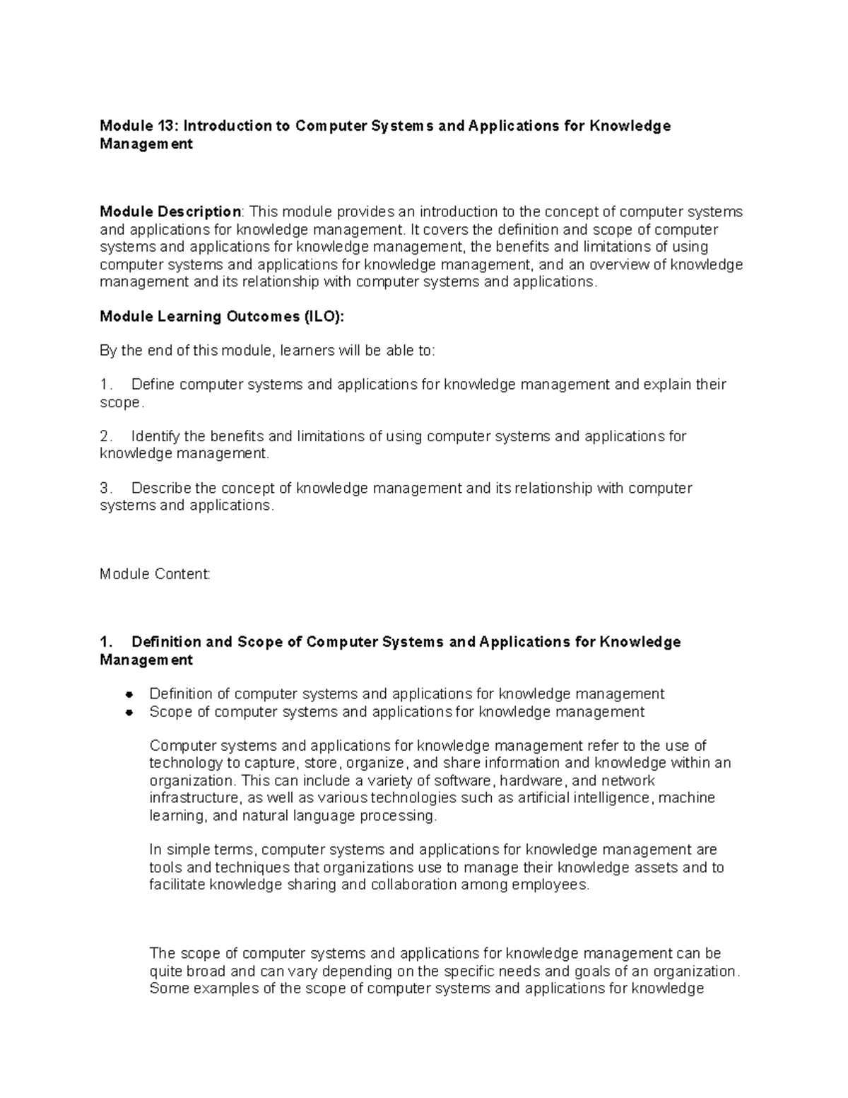 Module 13 Introduction to Computer Systems and Applications for ...