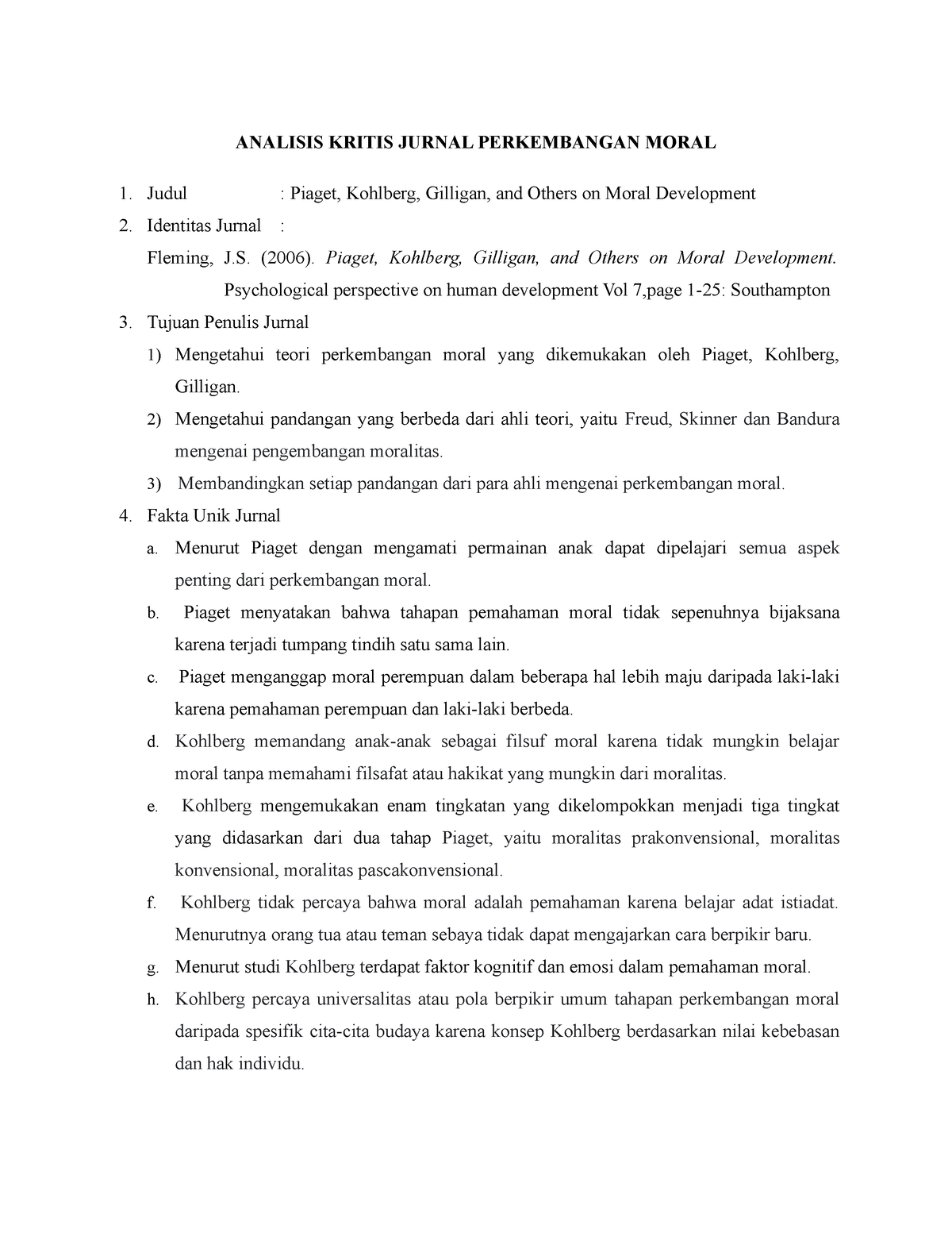 Analisis Kritis Jurnal Perkembangan Moral 1 ANALISIS KRITIS