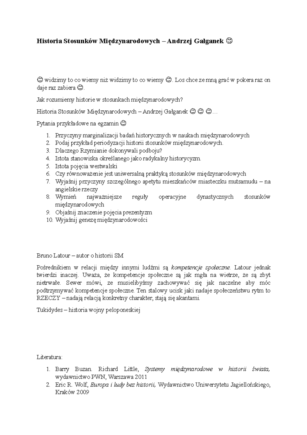 Historia Stosunków Międzynarodowych 1 - Historia Stosunków