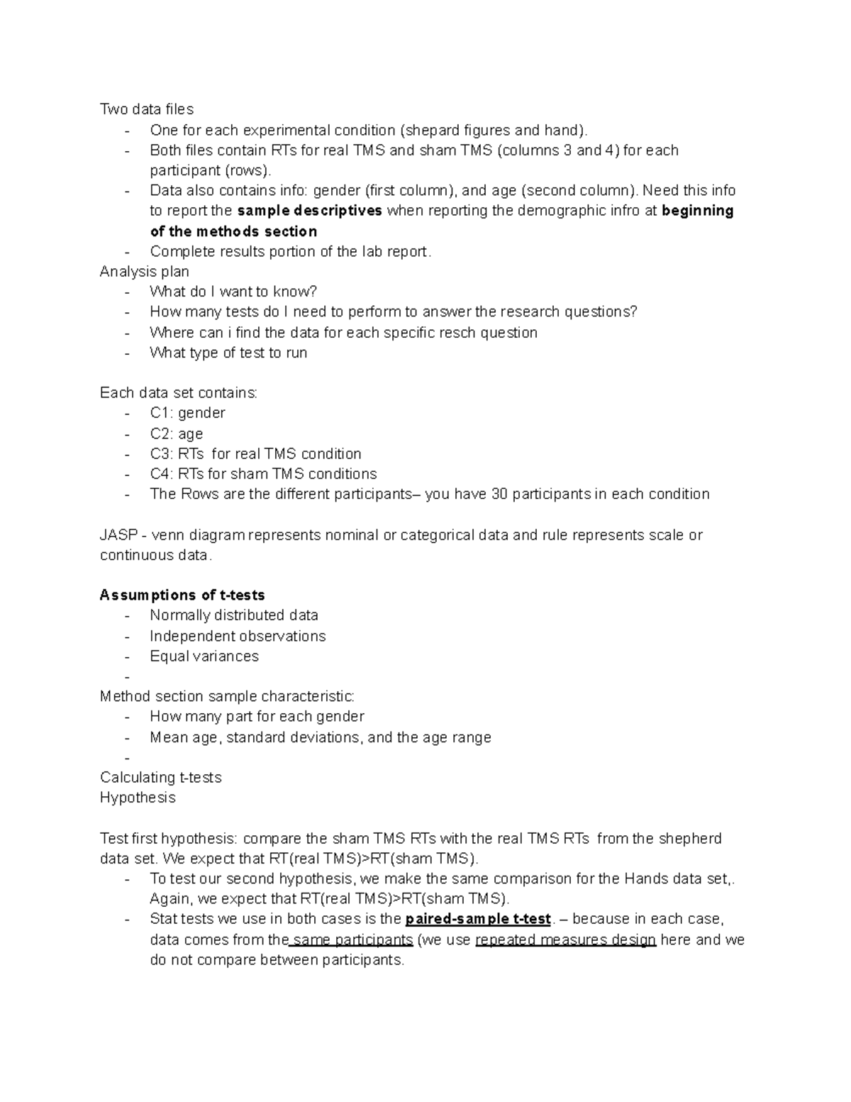 Data analysis lab report bio - Two data files - One for each ...