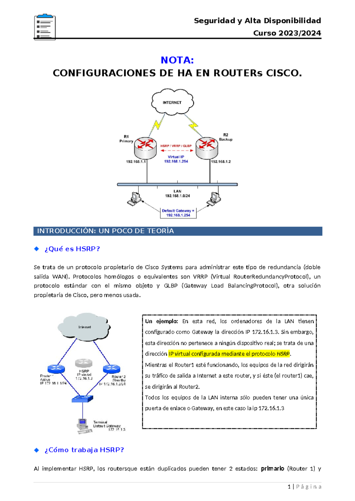 NOTA. HA con HSRP VRRP Version Spain Skills - Curso 2023/ NOTA ...