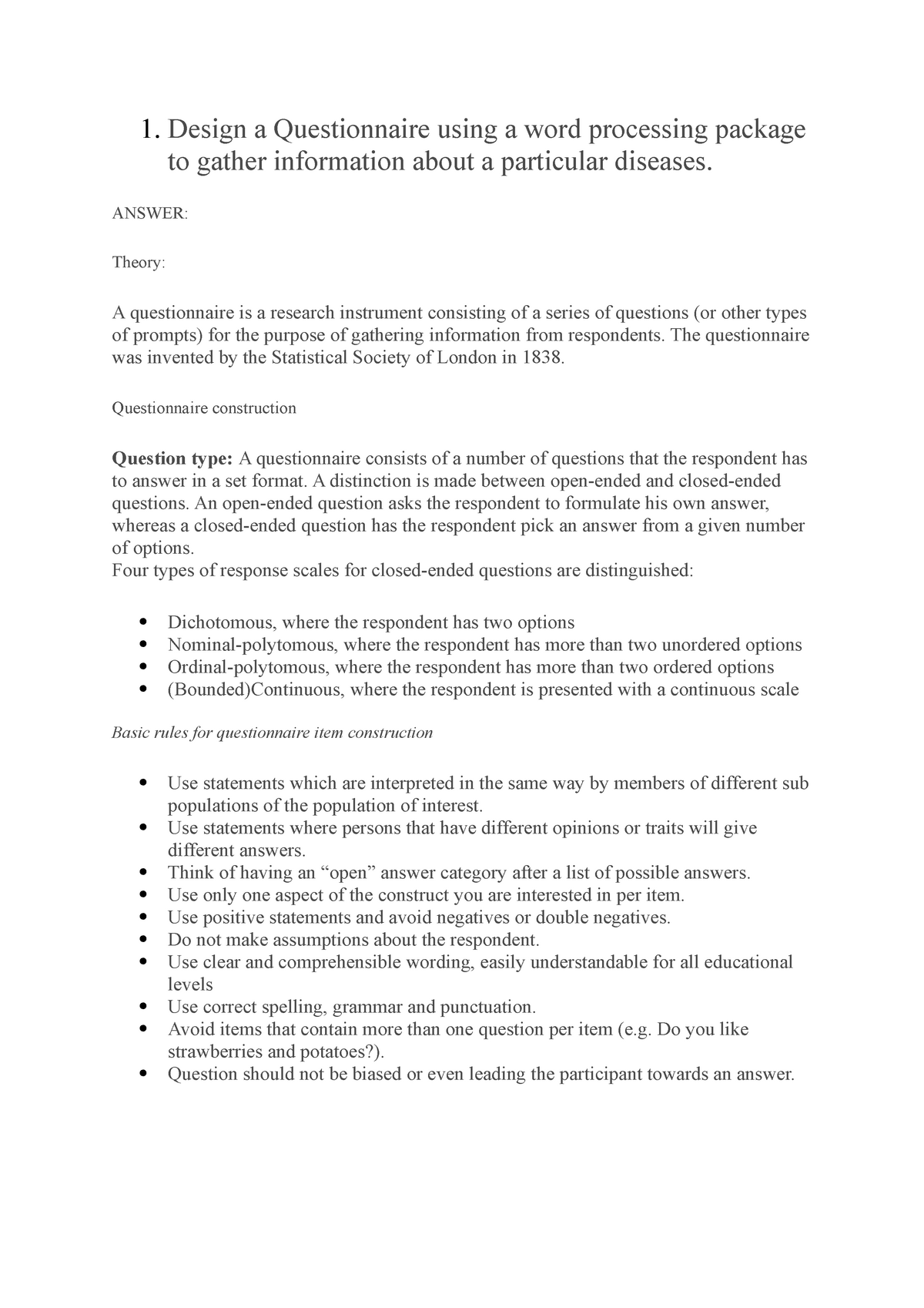 P Notes NOTHING 1 A Questionnaire Using A Word Processing Package 