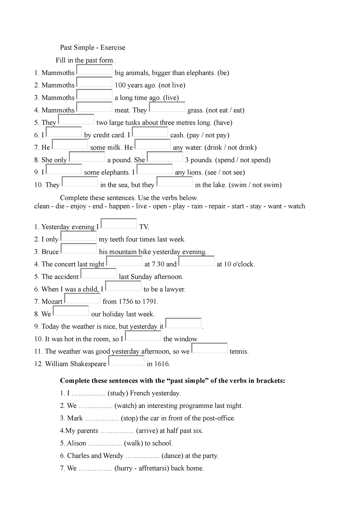 Past Simple Regular Verbs Past Simple Exercise Fill In The Past 