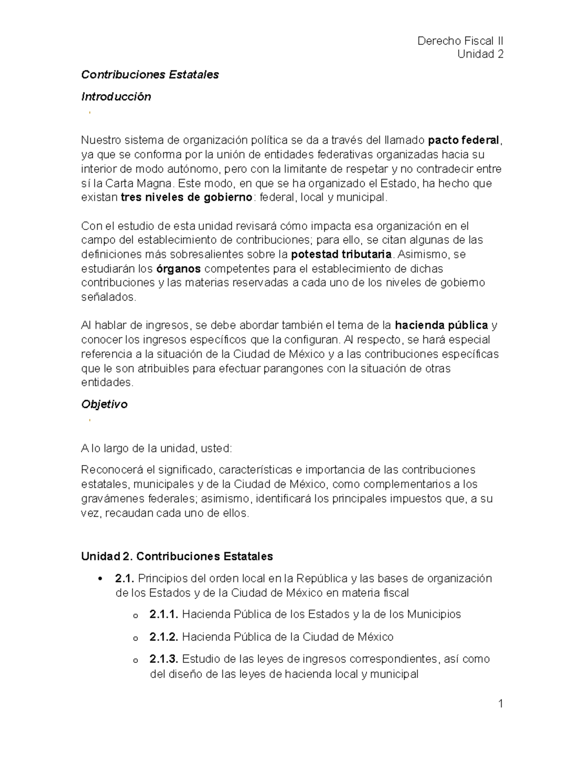 U2 - Contribuciones Estatales, Organización En El Campo Del ...