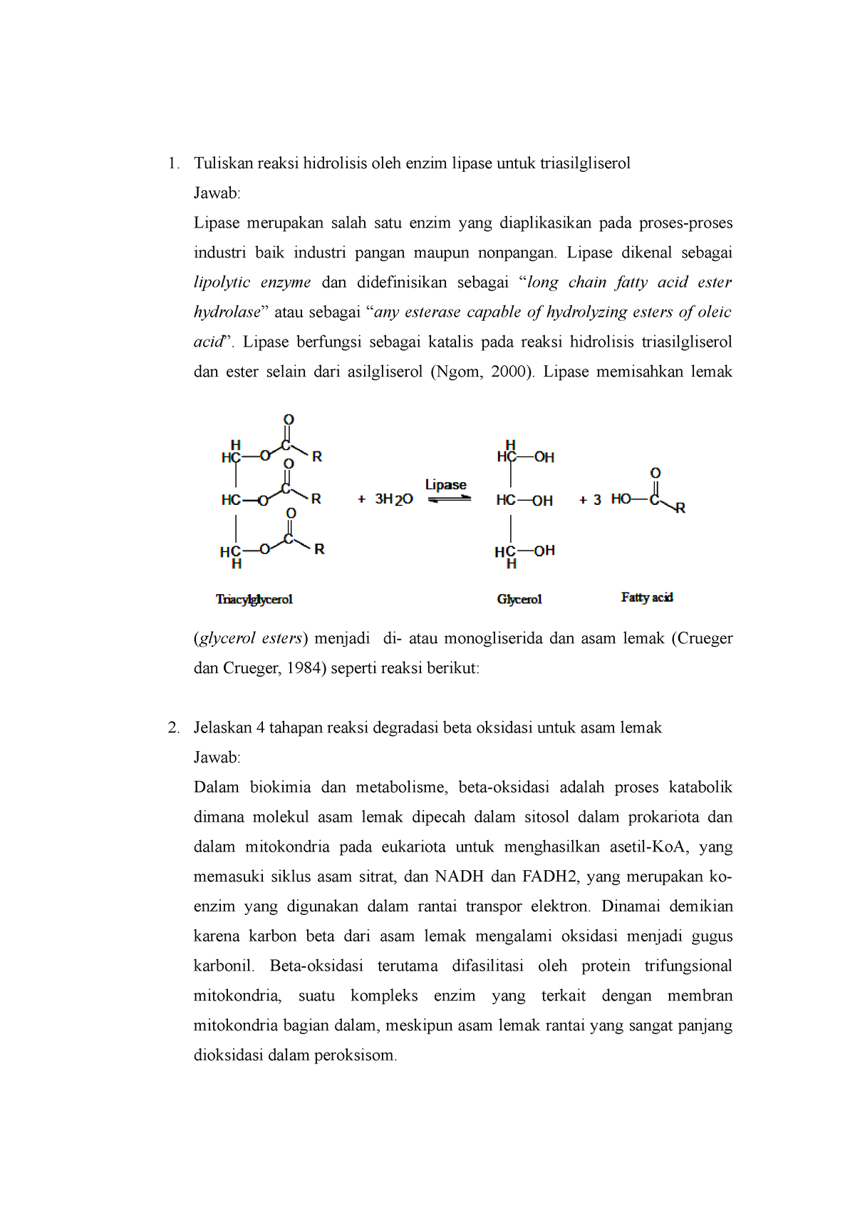 Reaksi Hidrolisis Biokimia Tuliskan Reaksi Hidrolisis Oleh Enzim Lipase Untuk 0550