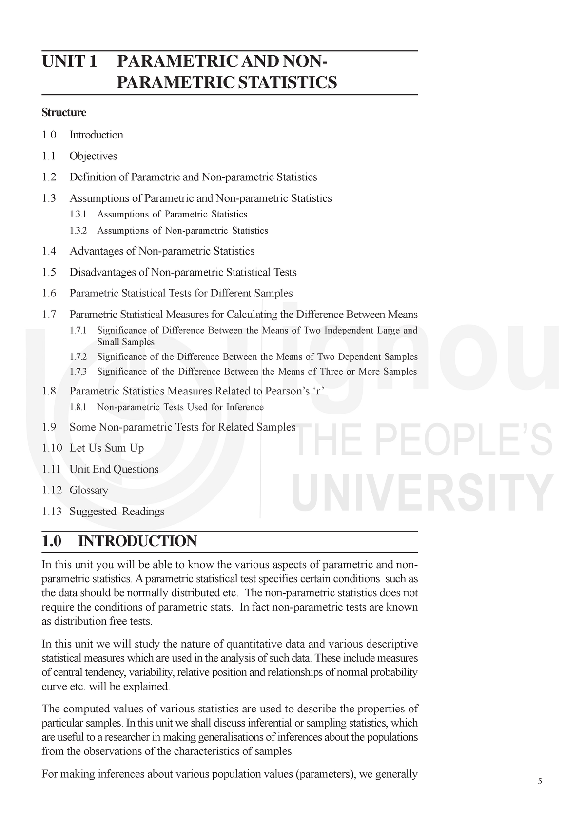 Block-1 - Statistics In Psychology - UNIT 1 PARAMETRIC AND NON ...