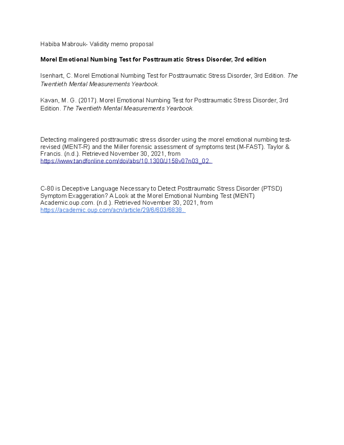 Validity memo proposal Habiba Mabrouk Validity memo proposal Morel