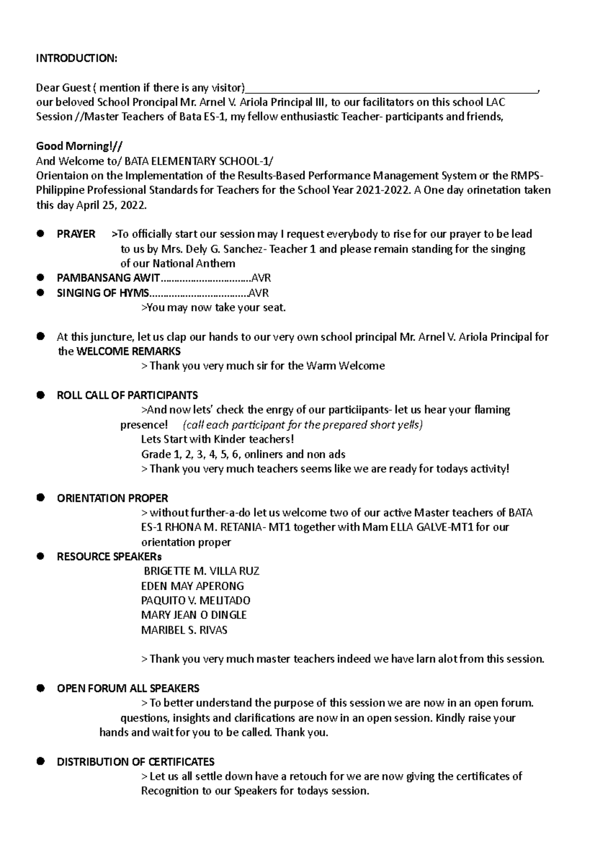 Script RMPS-PPST Orientation 2022 - INTRODUCTION: Dear Guest ( mention ...