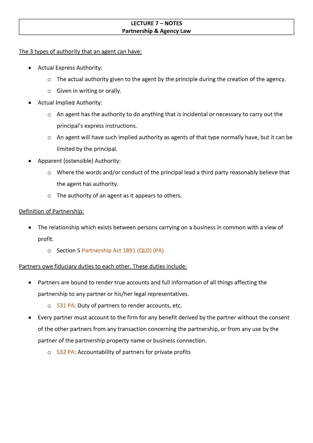 lecture-7-notes-2105afe-lecture-7-notes-partnership-agency-law