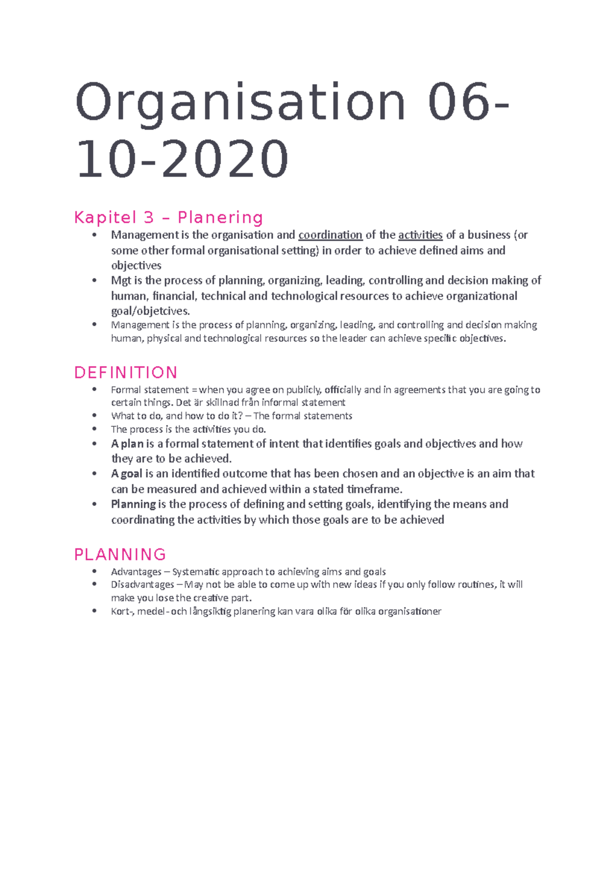 Organisation - Planering och organisering - Organisation 06- 10 ...