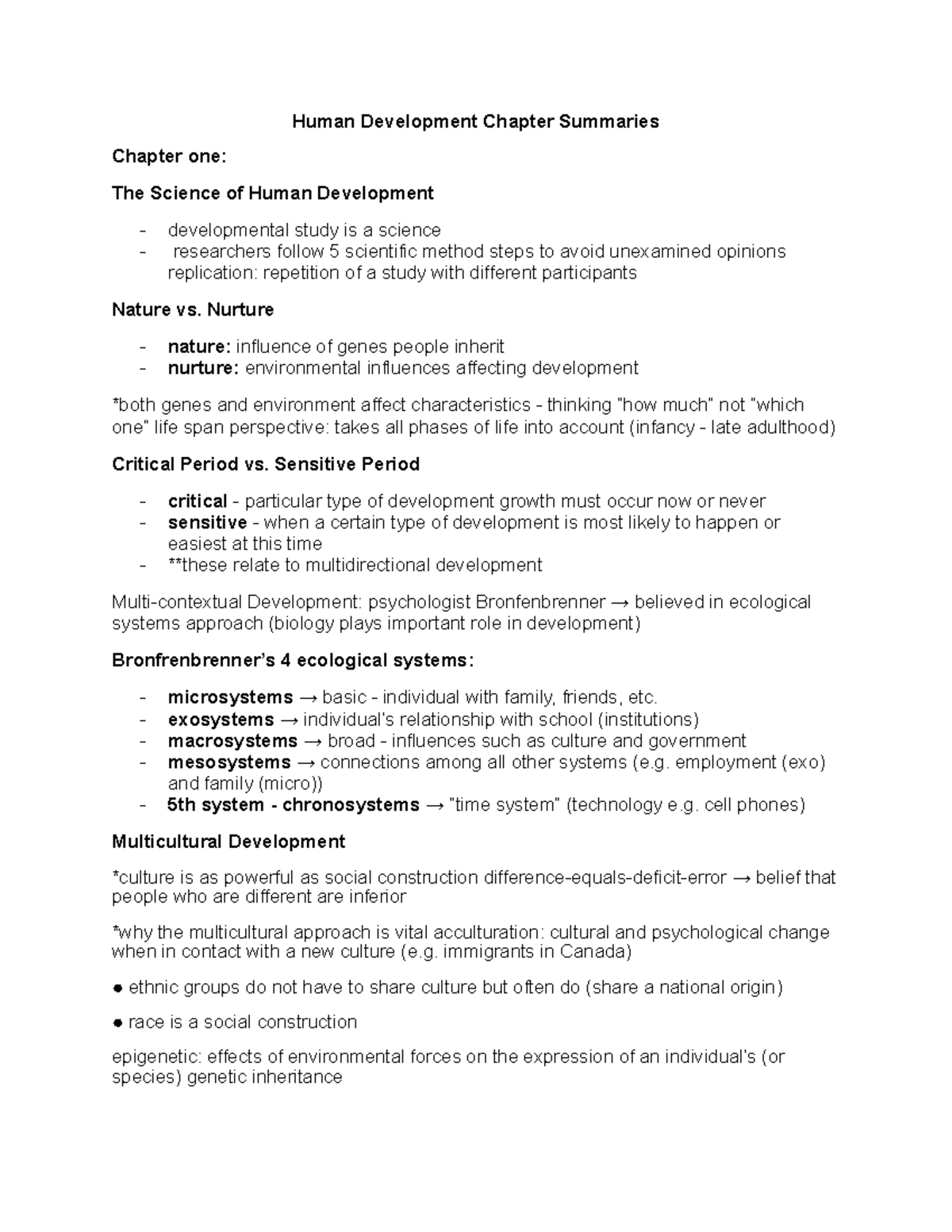 Human Development Chapter Summaries Text - Human Development Chapter ...