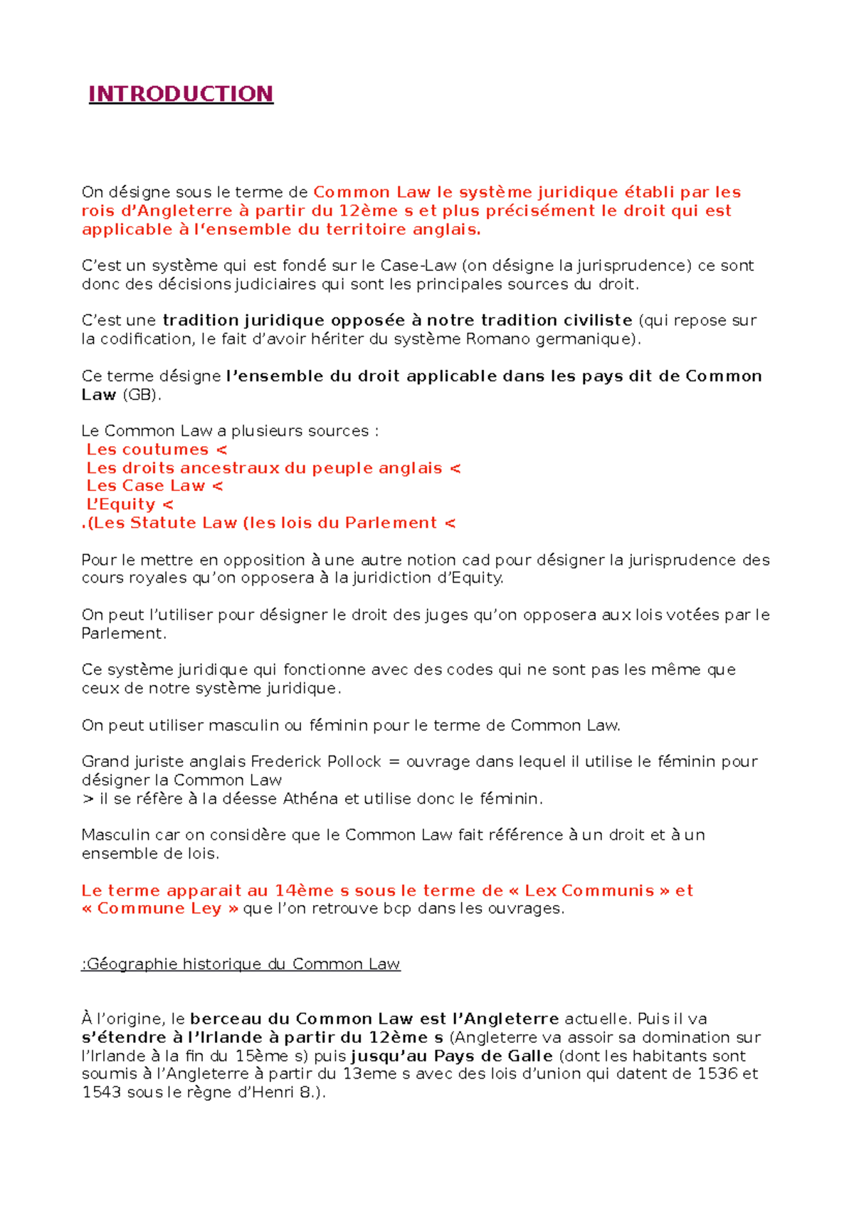 Histoire du Common Law - INTRODUCTION On désigne sous le terme de ...