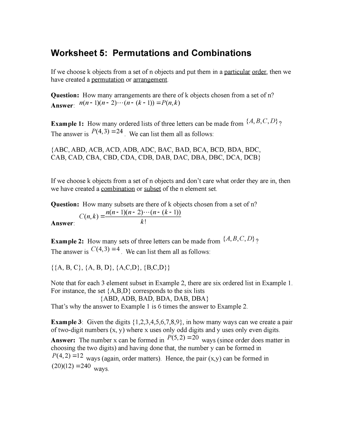22 worksheet 22 with answers - Worksheet 22: Permutations and For Permutations And Combinations Worksheet Answers
