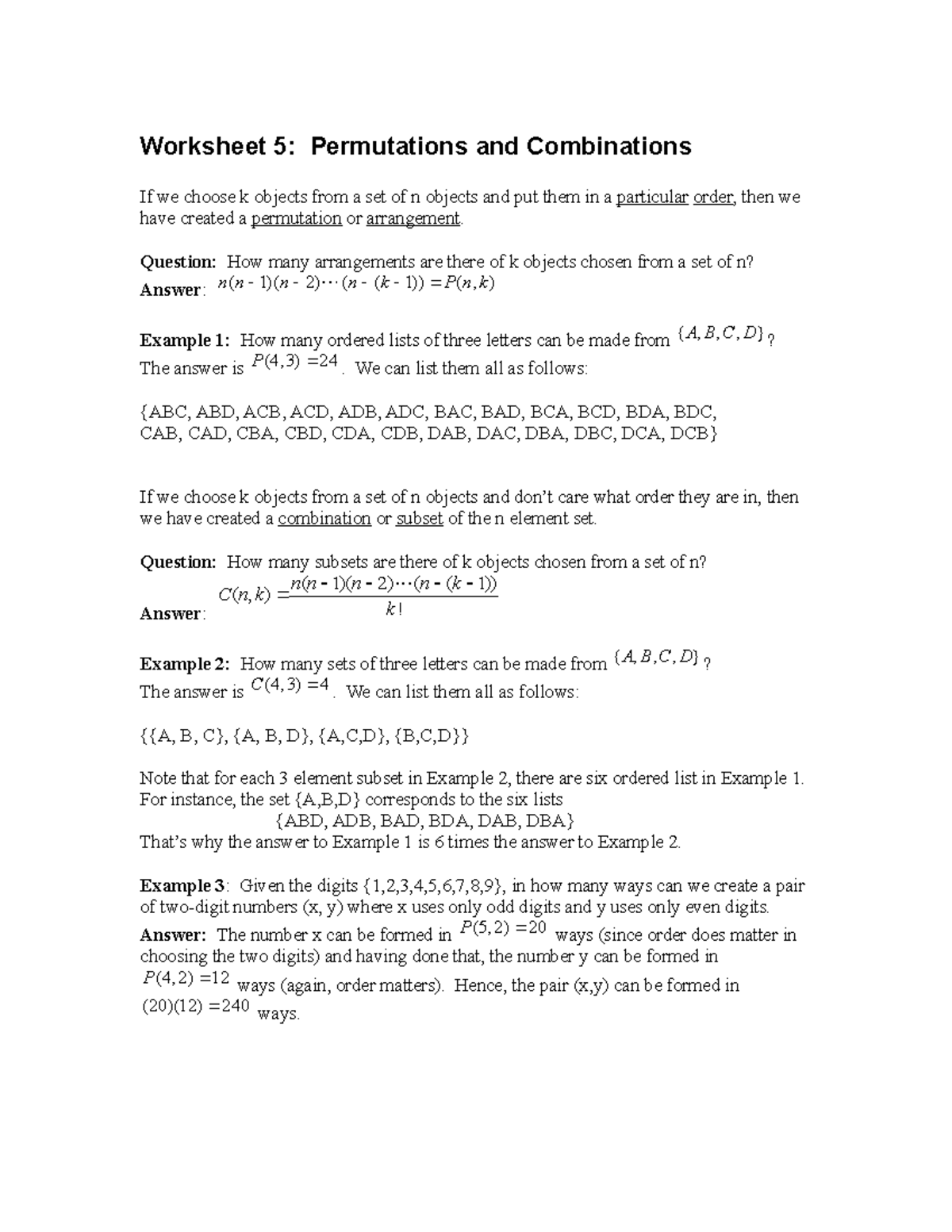 21 worksheet 21 with answers - Worksheet 21: Permutations and In Permutations And Combinations Worksheet