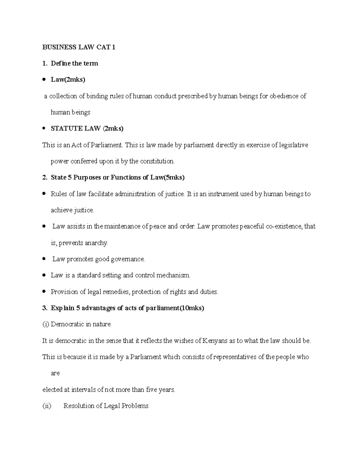 Business LAW CAT 1 Lecture material BUSINESS LAW CAT 1 Define the