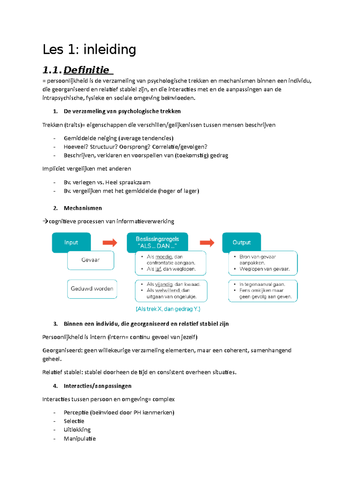 Samenvatting Persoonlijkheidspsychologie Thomas More - Les 1: Inleiding ...