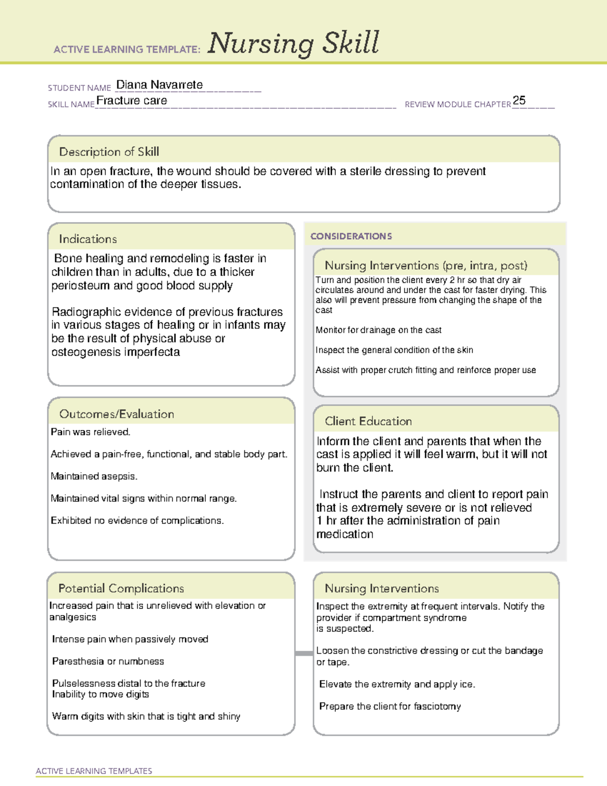 Fracture Care DN - ACTIVE LEARNING TEMPLATES Nursing Skill STUDENT NAME ...