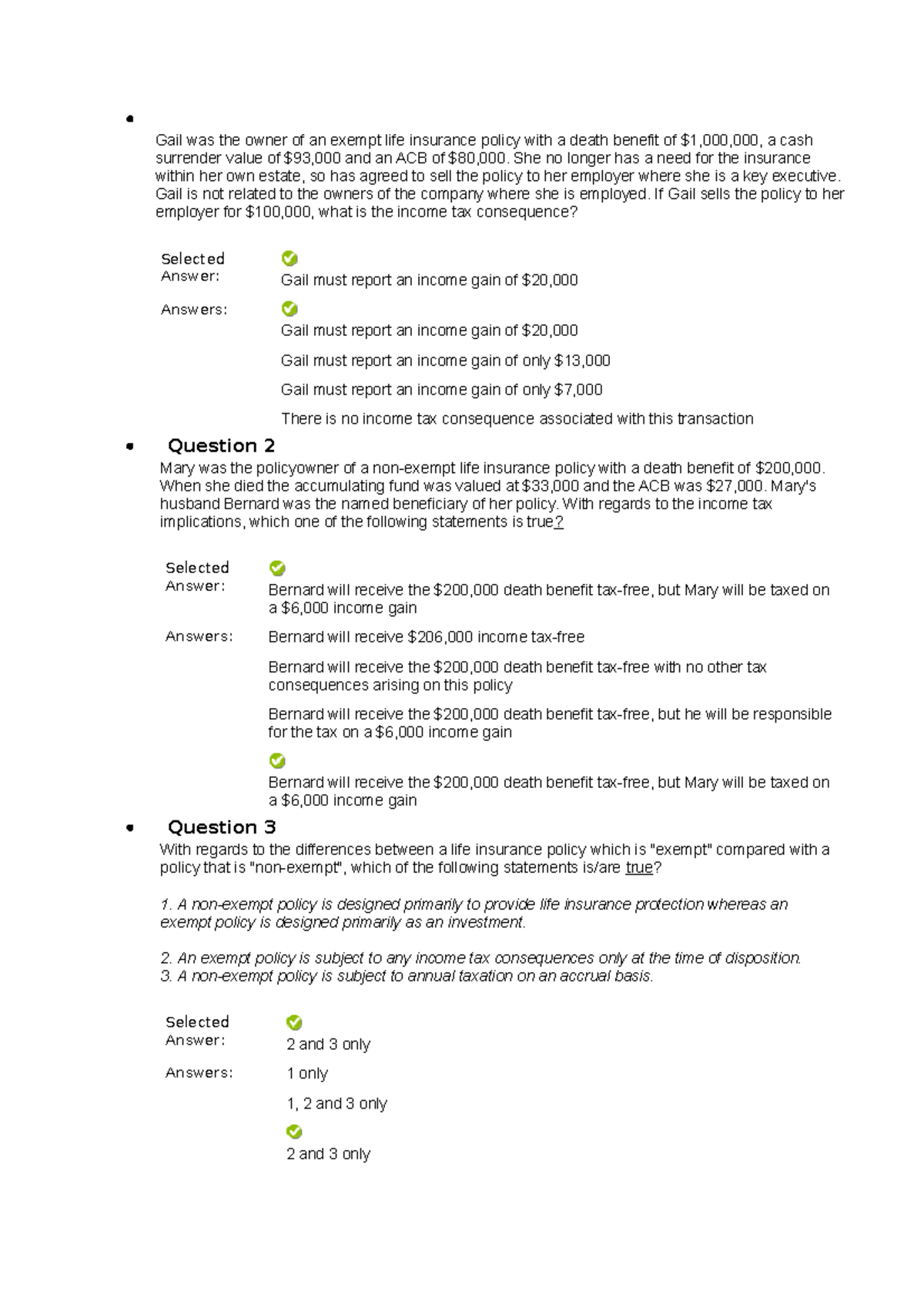 Insurance planning quiz3 Gail was the owner of an exempt life