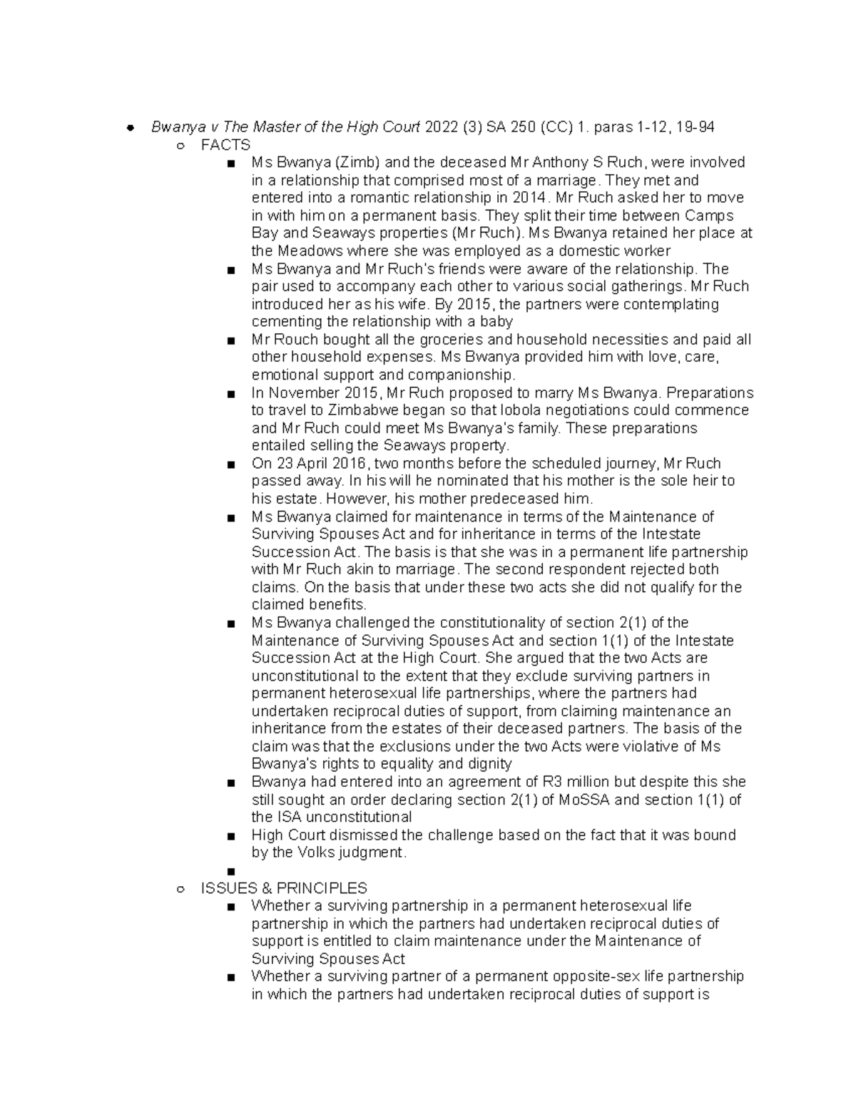 Family Law Case Summary Bwanya v The Master of the High Court 2022 (3