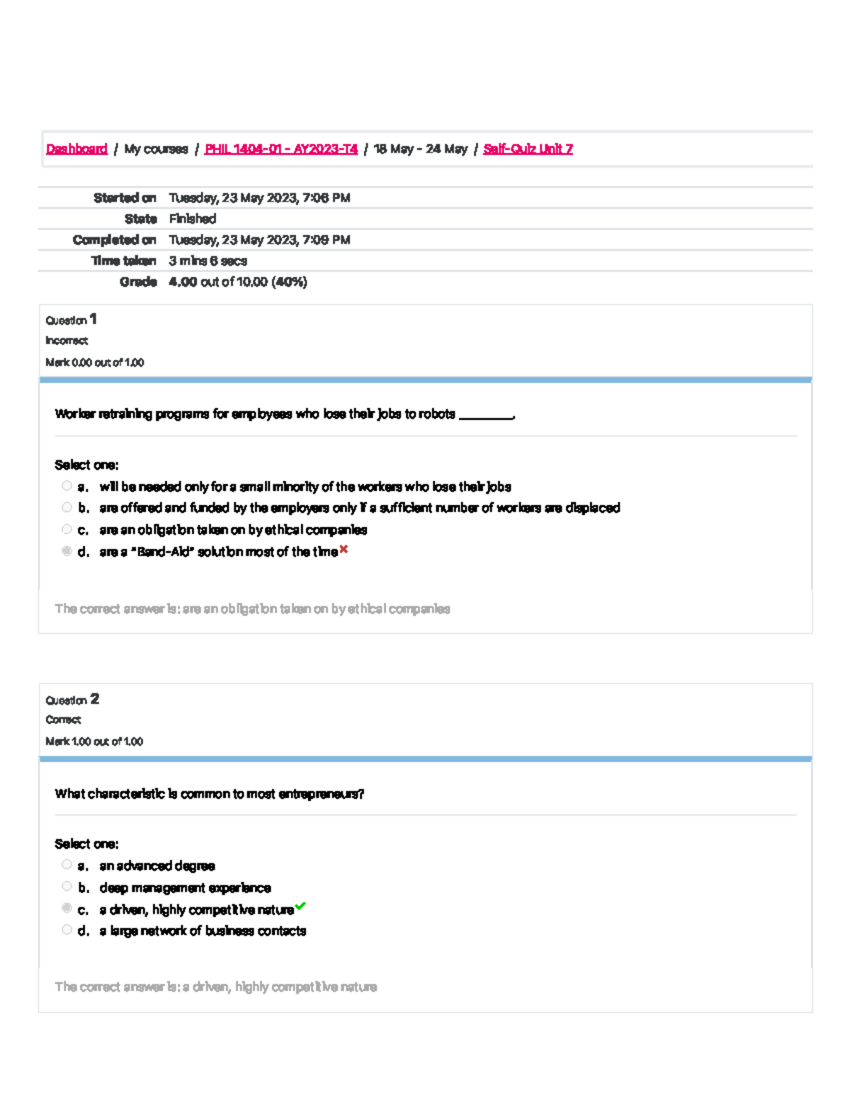 Self-Quiz Unit 7 Attempt Review - Started On Tuesday, 23 May 2023 , 7 ...