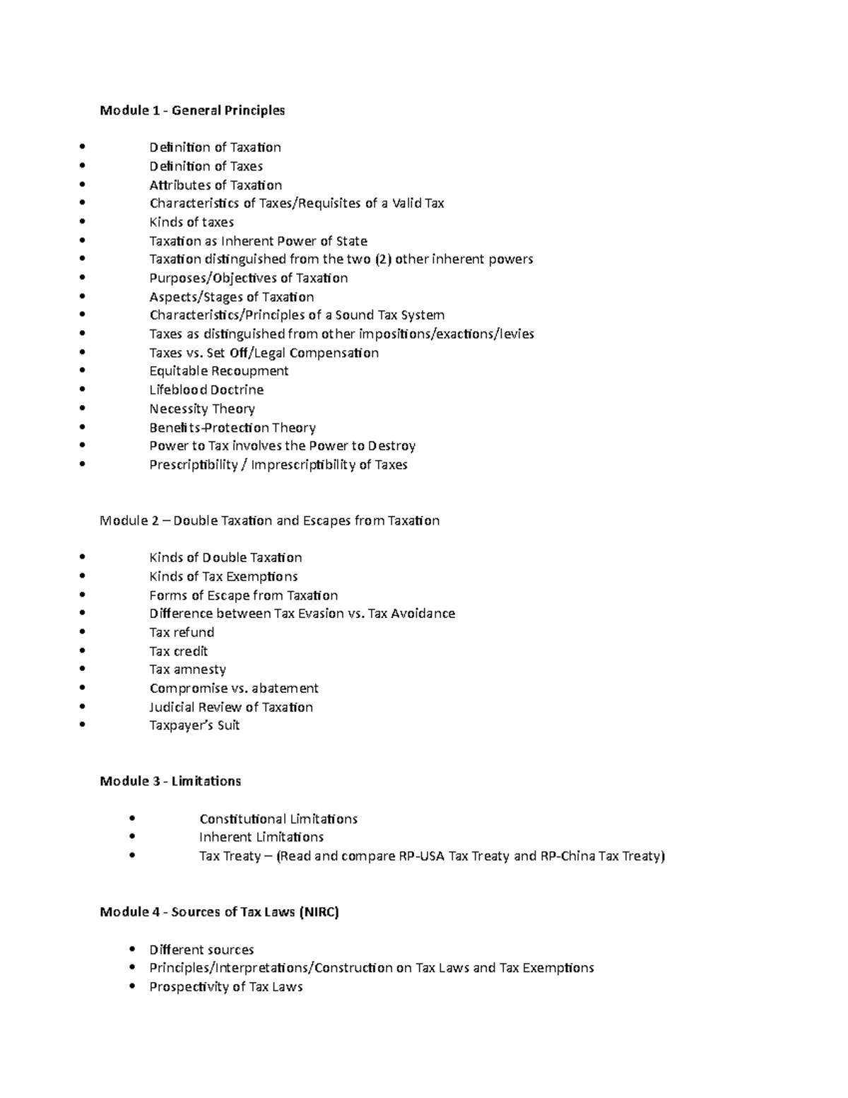 Lectures And Notes In Taxation Law 1 - Module 1 - General Principles ...