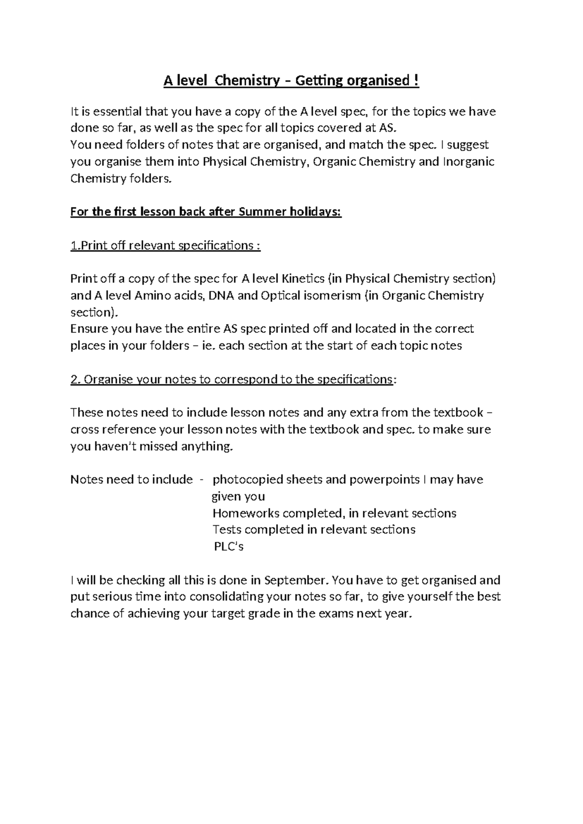 A level Chemistry organising our notes - A level Chemistry – Getting ...
