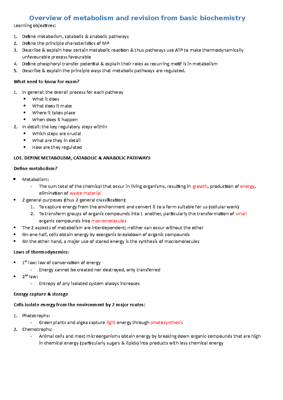 28. Lecture 11 Notes - Overview of metabolism and revision from basic ...